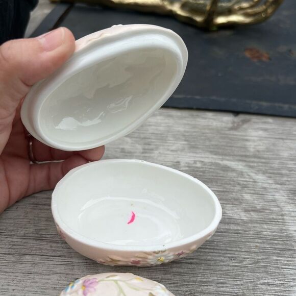 Fine Bone China Pink Easter Egg Shaped Floral Trinket Box-Philippines set of 2 - Picture 6 of 6
